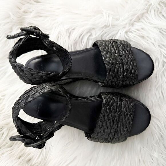 MARC FISHER | Marcell Braided Platform Sandal Black Espadrille Ankle Strap | 6.5 - Picture 5 of 12